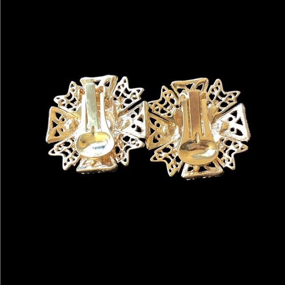 Vintage 1980’s Kenneth Jay Lane Maltese Cross Clip Earrings (t00) - Picture 3 of 7
